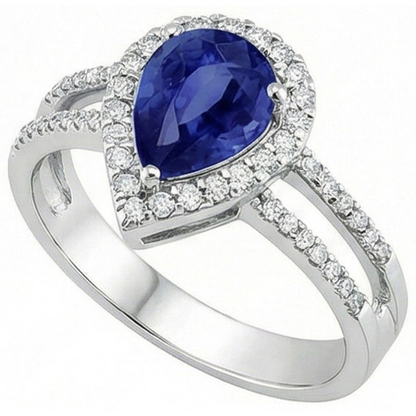 Sapphire And Natural Earth Mined Diamonds 2.75 Carats Ring Split Shank Gold White 14K