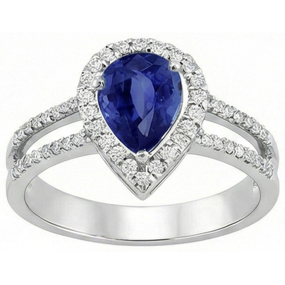 Sapphire And Natural Earth Mined Diamonds 2.75 Carats Ring Split Shank Gold White 14K