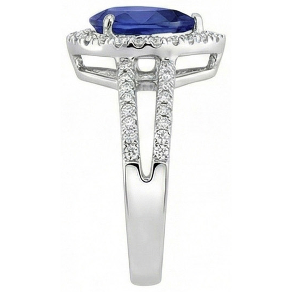 Sapphire And Natural Earth Mined Diamonds 2.75 Carats Ring Split Shank Gold White 14K