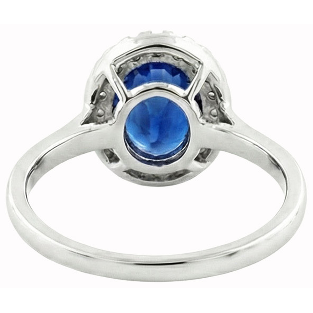 Sapphire And Natural Earth Mined Diamonds 5 Carats Halo Ring White Gold 14K