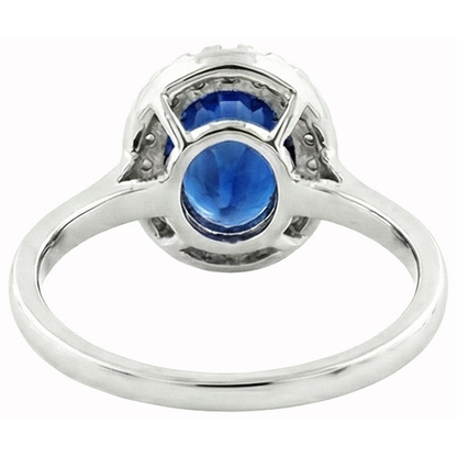 Sapphire And Natural Earth Mined Diamonds 5 Carats Halo Ring White Gold 14K
