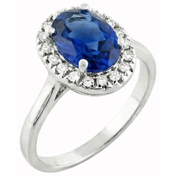 Sapphire And Natural Earth Mined Diamonds 5 Carats Halo Ring White Gold 14K