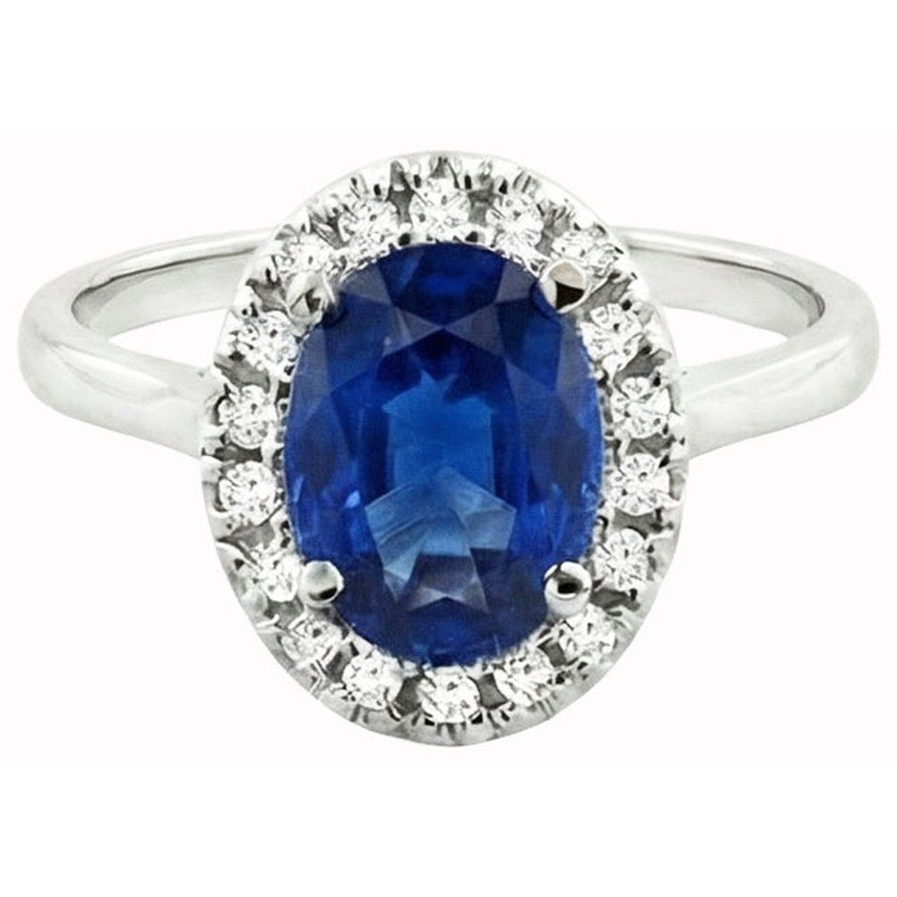 Sapphire And Natural Earth Mined Diamonds 5 Carats Halo Ring White Gold 14K