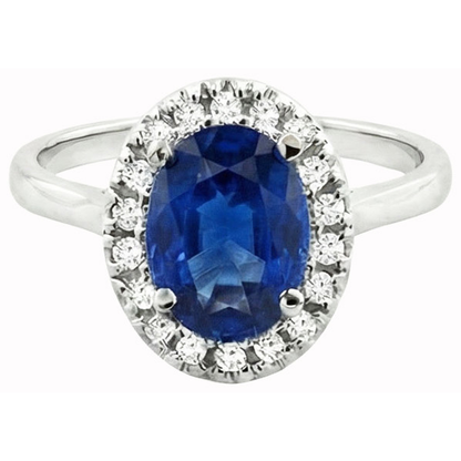 Sapphire And Natural Earth Mined Diamonds 5 Carats Halo Ring White Gold 14K