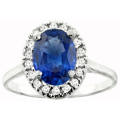 Sapphire And Natural Earth Mined Diamonds 5 Carats Halo Ring White Gold 14K