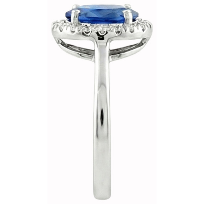Sapphire And Natural Earth Mined Diamonds 5 Carats Halo Ring White Gold 14K