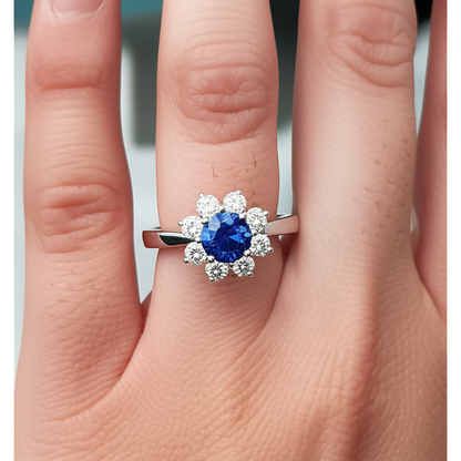 Sapphire And Natural Earth Mined Diamonds Round Cut 2.45 Ct Wedding Ring White Gold 14K