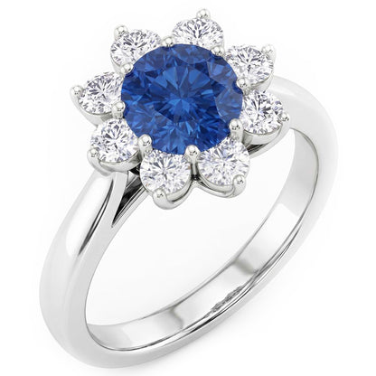 Sapphire And Natural Earth Mined Diamonds Round Cut 2.45 Ct Wedding Ring White Gold 14K
