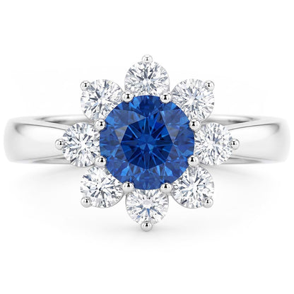 Sapphire And Natural Earth Mined Diamonds Round Cut 2.45 Ct Wedding Ring White Gold 14K