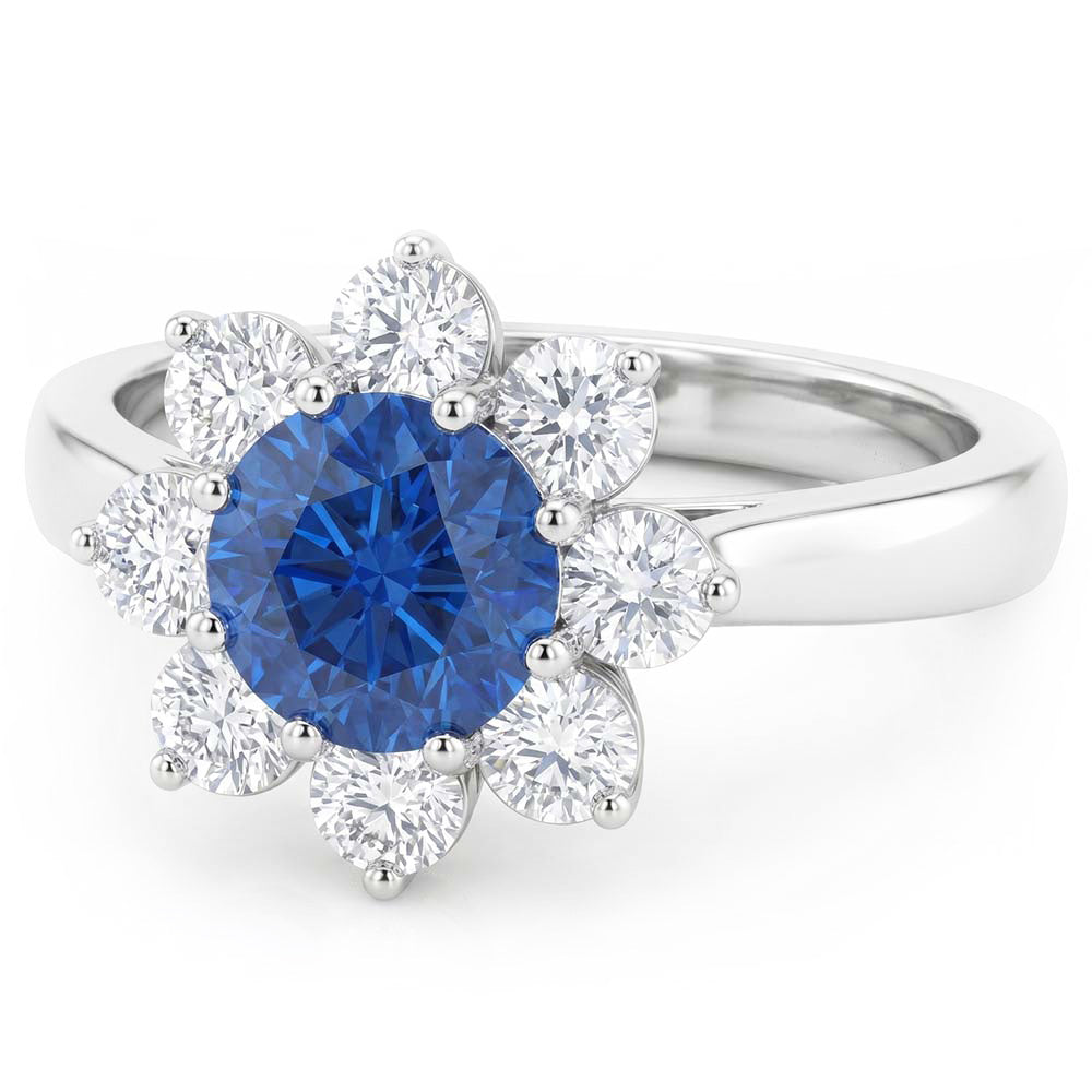 Sapphire And Natural Earth Mined Diamonds Round Cut 2.45 Ct Wedding Ring White Gold 14K
