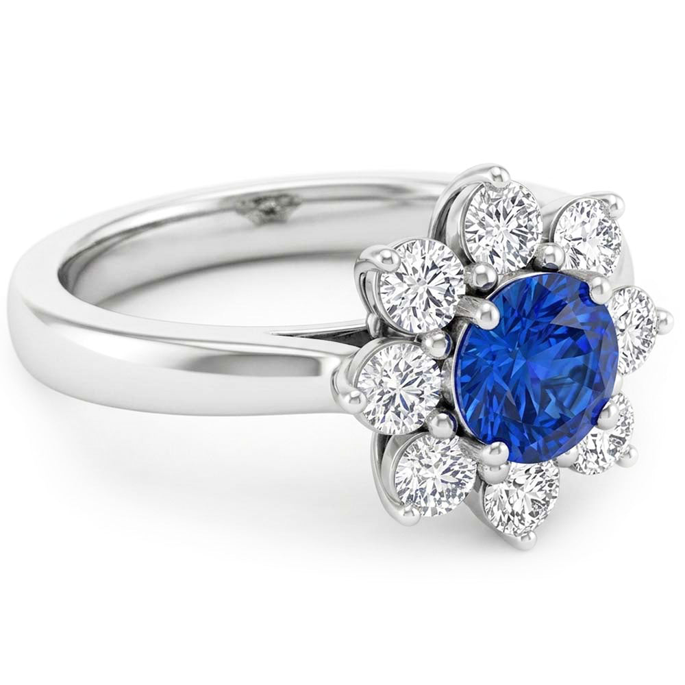 Sapphire And Natural Earth Mined Diamonds Round Cut 2.45 Ct Wedding Ring White Gold 14K