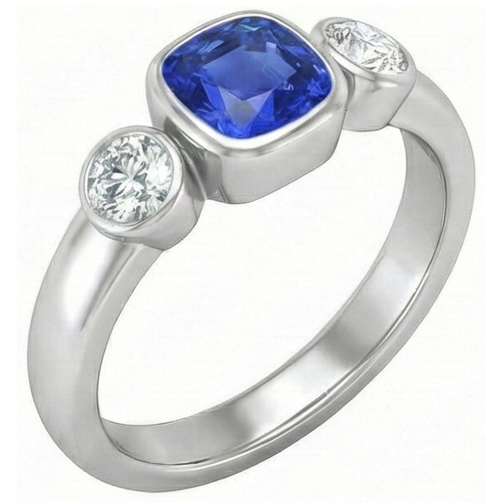 Sapphire Anniversary Ring Bezel Set Round Natural Earth Mined Diamonds