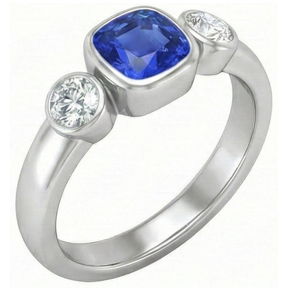 Sapphire Anniversary Ring Bezel Set Round Natural Earth Mined Diamonds