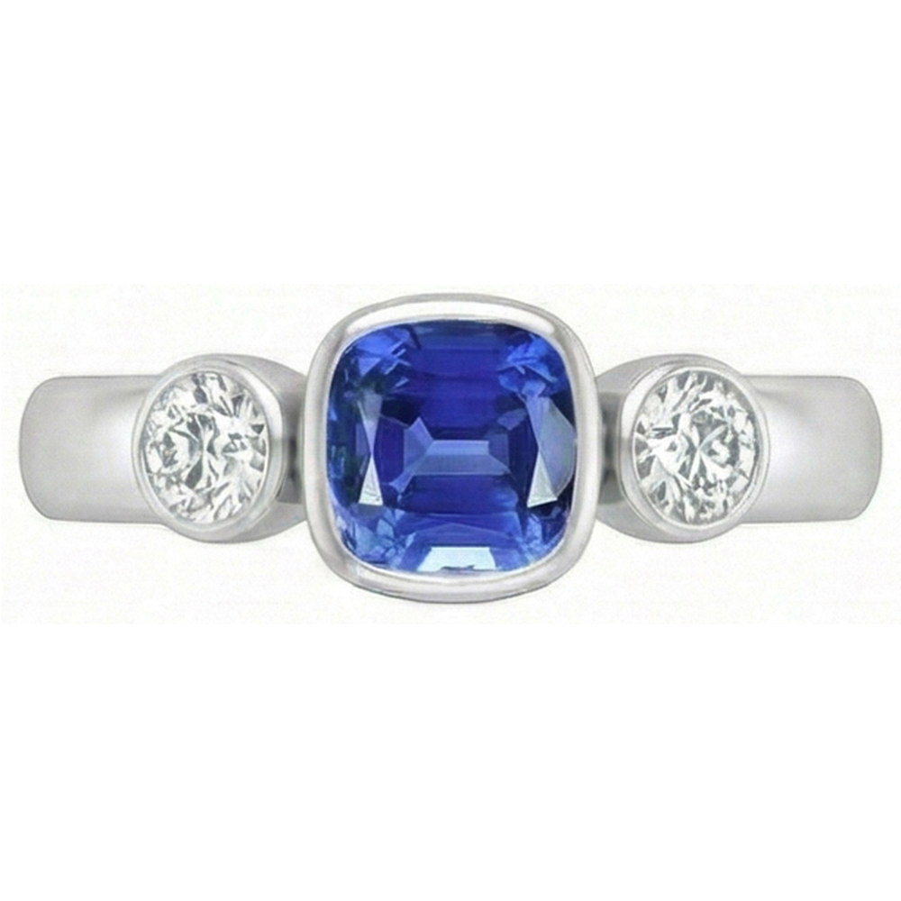 Sapphire Anniversary Ring Bezel Set Round Natural Earth Mined Diamonds