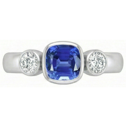 Sapphire Anniversary Ring Bezel Set Round Natural Earth Mined Diamonds