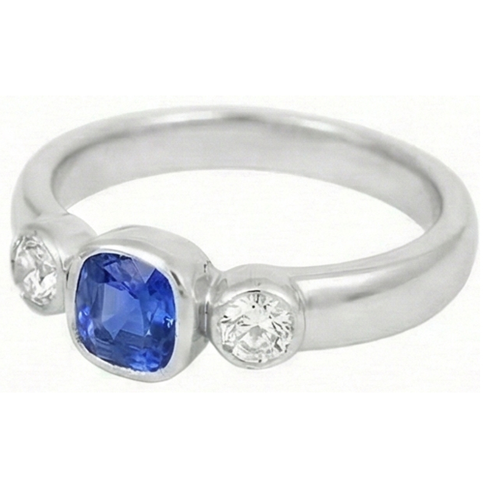Sapphire Anniversary Ring Bezel Set Round Natural Earth Mined Diamonds