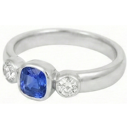 Sapphire Anniversary Ring Bezel Set Round Natural Earth Mined Diamonds