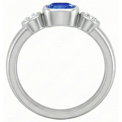 Sapphire Anniversary Ring Bezel Set Round Natural Earth Mined Diamonds