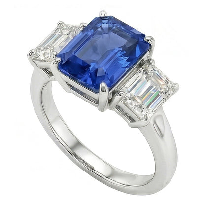 Sapphire Anniversary Ring Emerald Cut Natural Earth Mined Diamonds 3 Stone 2.50 Carats