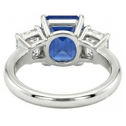 Sapphire Anniversary Ring Emerald Cut Natural Earth Mined Diamonds 3 Stone 2.50 Carats