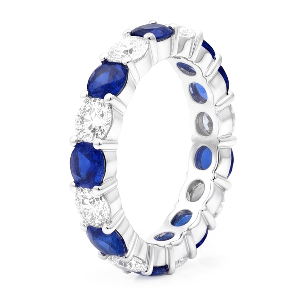 Sapphire Engagement Ring Genuine Blue Band 18K White Gold