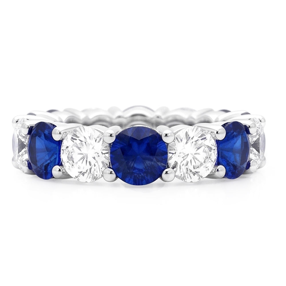Sapphire Engagement Ring Genuine Blue Band 18K White Gold