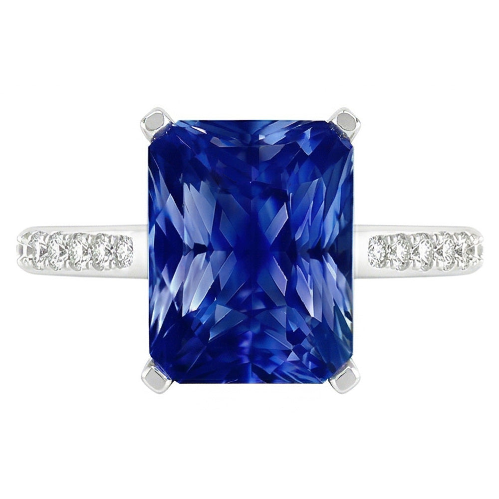 Sapphire Engagement Ring Radiant With Round Natural Earth Mined Diamond Accents 2 Carats