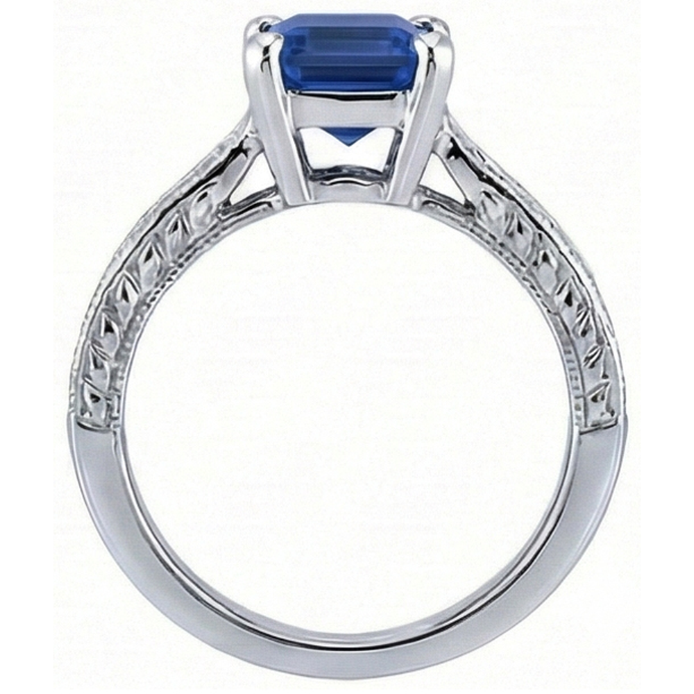 Sapphire Engagement Ring With Princess Natural Earth Mined Diamond Accents 3.50 Carats