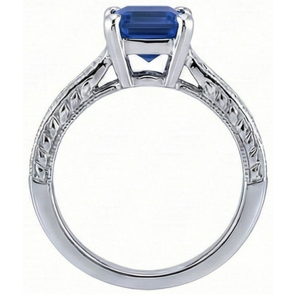 Sapphire Engagement Ring With Princess Natural Earth Mined Diamond Accents 3.50 Carats