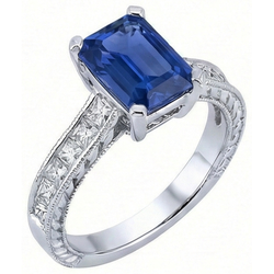 Sapphire Engagement Ring With Princess Natural Earth Mined Diamond Accents 3.50 Carats