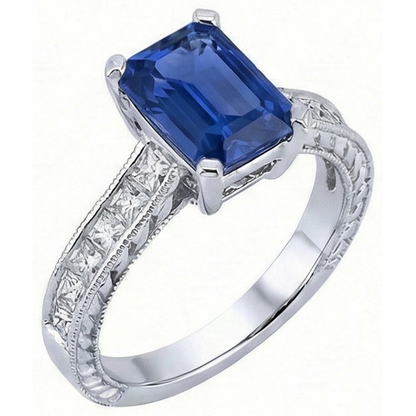 Sapphire Engagement Ring With Princess Natural Earth Mined Diamond Accents 3.50 Carats