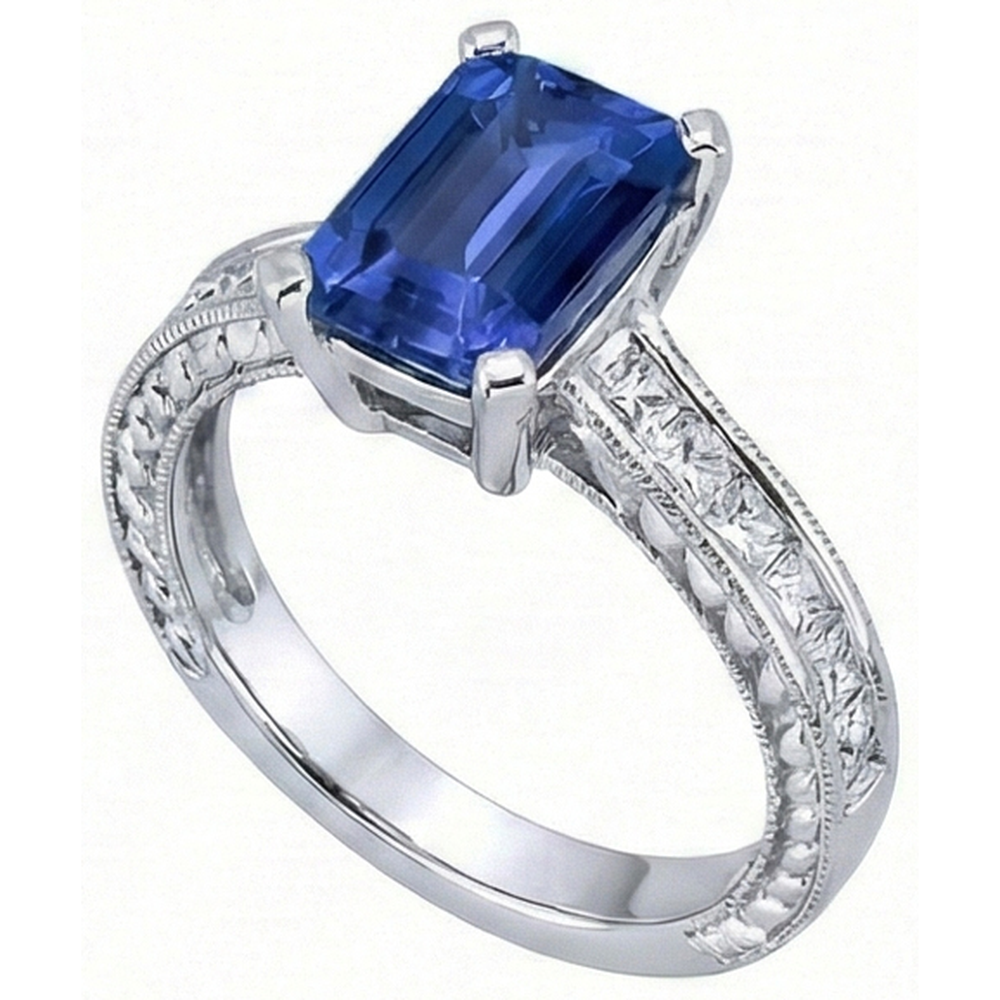 Sapphire Engagement Ring With Princess Natural Earth Mined Diamond Accents 3.50 Carats