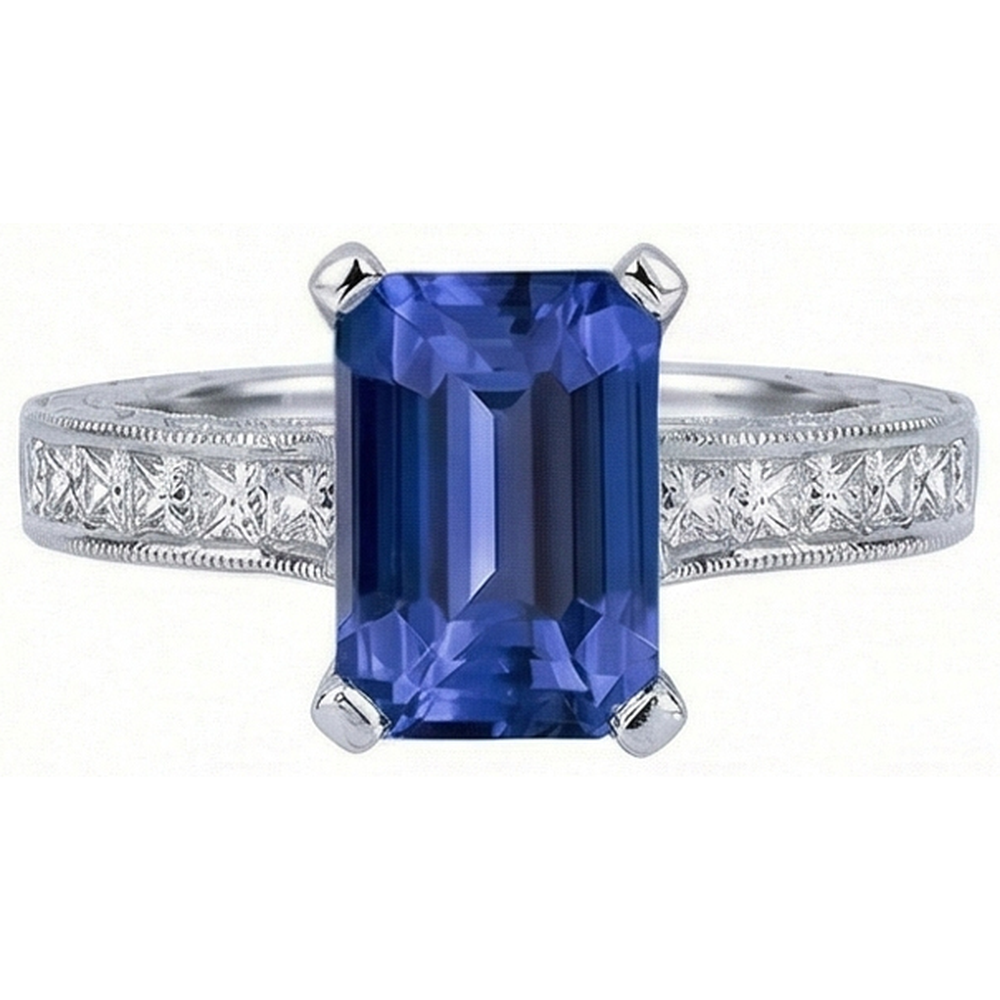 Sapphire Engagement Ring With Princess Natural Earth Mined Diamond Accents 3.50 Carats