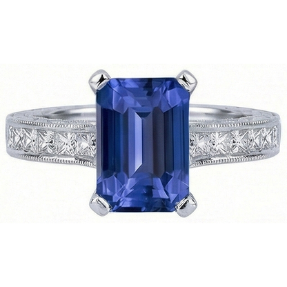 Sapphire Engagement Ring With Princess Natural Earth Mined Diamond Accents 3.50 Carats