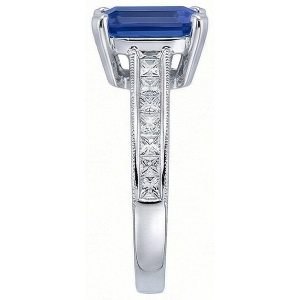 Sapphire Engagement Ring With Princess Natural Earth Mined Diamond Accents 3.50 Carats
