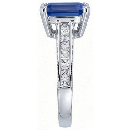 Sapphire Engagement Ring With Princess Natural Earth Mined Diamond Accents 3.50 Carats
