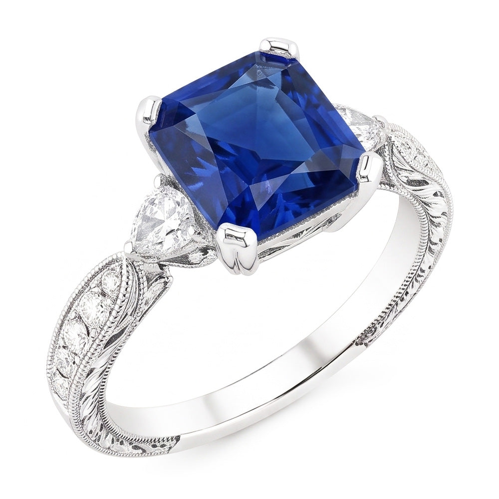 Sapphire Gemstone Jewelry 3 Carats Pear & Round Natural Earth Mined Diamond Ring