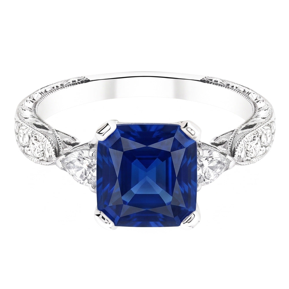 Sapphire Gemstone Jewelry 3 Carats Pear & Round Natural Earth Mined Diamond Ring