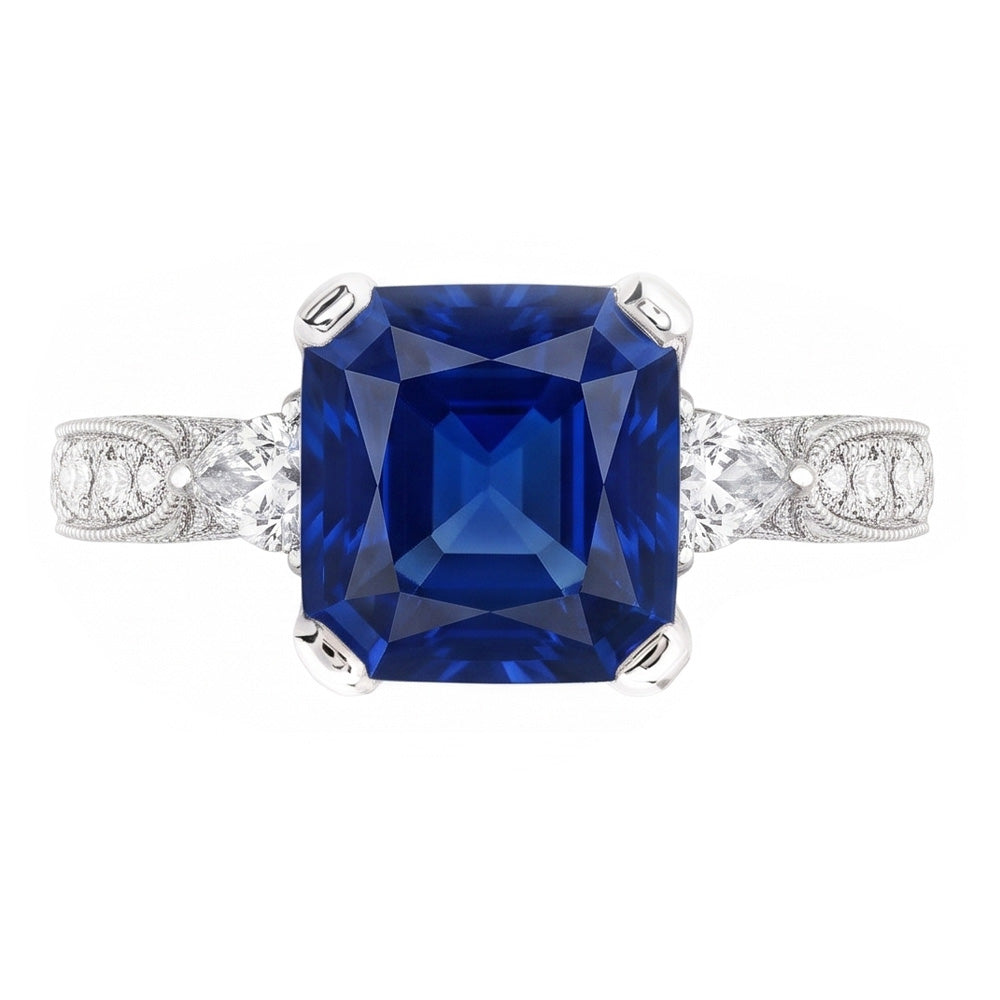 Sapphire Gemstone Jewelry 3 Carats Pear & Round Natural Earth Mined Diamond Ring