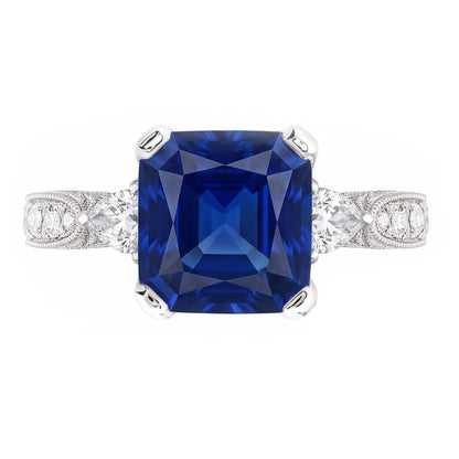 Sapphire Gemstone Jewelry 3 Carats Pear & Round Natural Earth Mined Diamond Ring