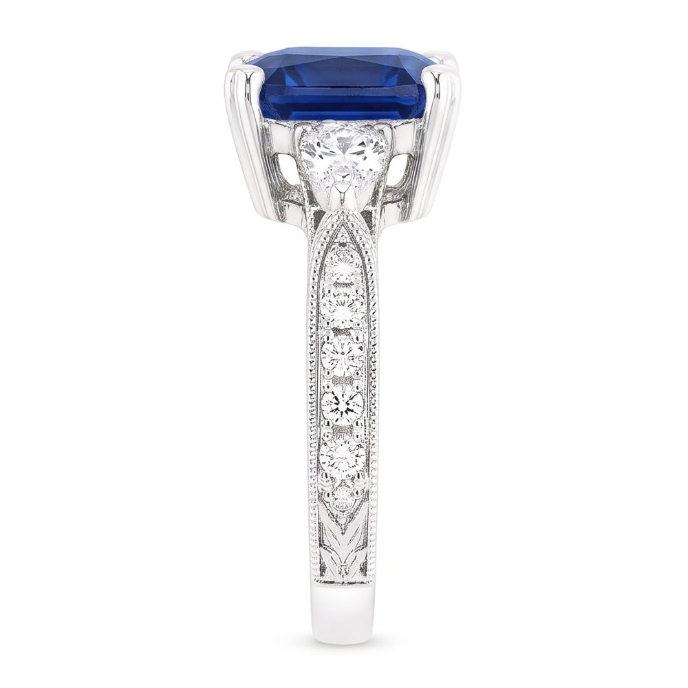 Sapphire Gemstone Jewelry 3 Carats Pear & Round Natural Earth Mined Diamond Ring