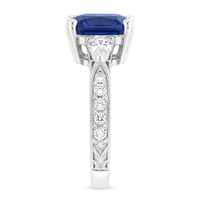 Sapphire Gemstone Jewelry 3 Carats Pear & Round Natural Earth Mined Diamond Ring