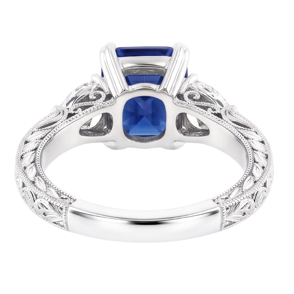Sapphire Gemstone Jewelry 3 Carats Pear & Round Natural Earth Mined Diamond Ring
