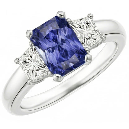 Sapphire Gemstone Jewelry 3 Stone Trapezoid Natural Earth Mined Diamonds Ring 2.50 Carats