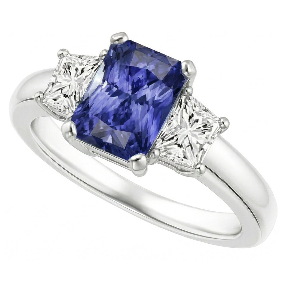 Sapphire Gemstone Jewelry 3 Stone Trapezoid Natural Earth Mined Diamonds Ring 2.50 Carats