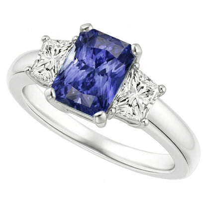 Sapphire Gemstone Jewelry 3 Stone Trapezoid Natural Earth Mined Diamonds Ring 2.50 Carats