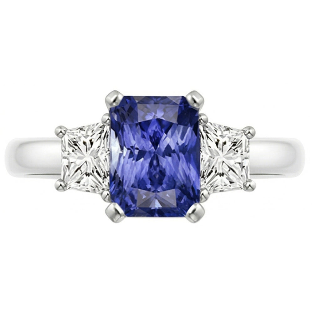Sapphire Gemstone Jewelry 3 Stone Trapezoid Natural Earth Mined Diamonds Ring 2.50 Carats