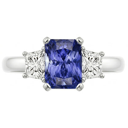 Sapphire Gemstone Jewelry 3 Stone Trapezoid Natural Earth Mined Diamonds Ring 2.50 Carats