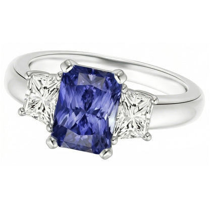 Sapphire Gemstone Jewelry 3 Stone Trapezoid Natural Earth Mined Diamonds Ring 2.50 Carats