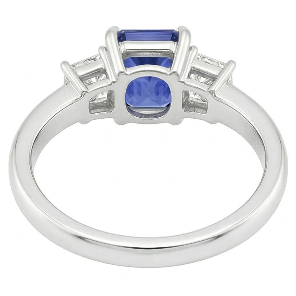 Sapphire Gemstone Jewelry 3 Stone Trapezoid Natural Earth Mined Diamonds Ring 2.50 Carats